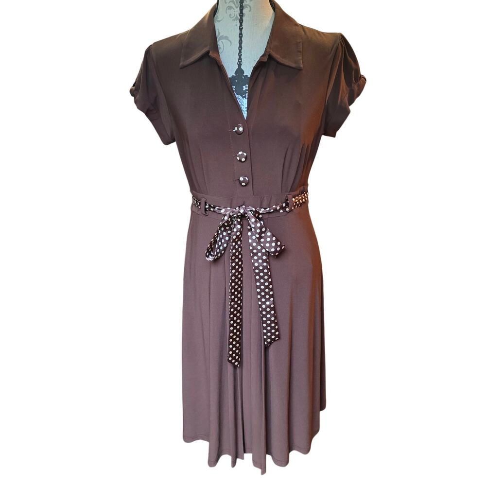 Vintage Twee Coquette Brown Robbie Bee Petite Polka Dot Dress Size Small